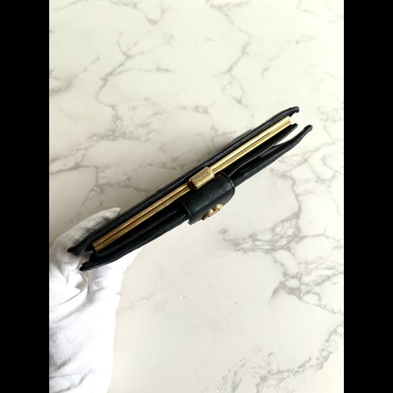 【LA LUNE】絕版古董包 Chanel 黑色小羊皮革長夾 銀包 皮夾 中古包 二手包-7
