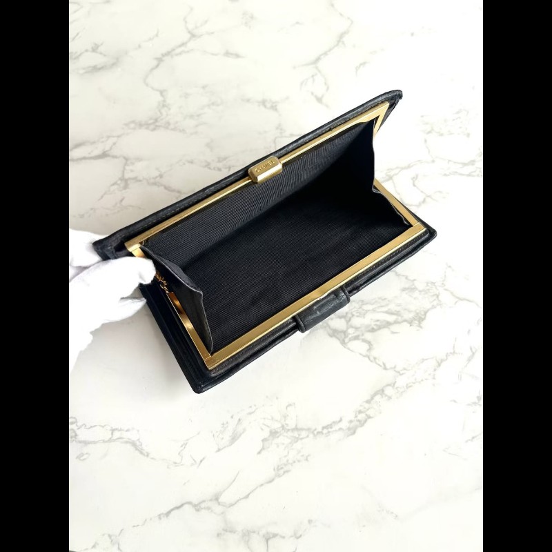 【LA LUNE】絕版古董包 Chanel 黑色小羊皮革長夾 銀包 皮夾 中古包 二手包-8