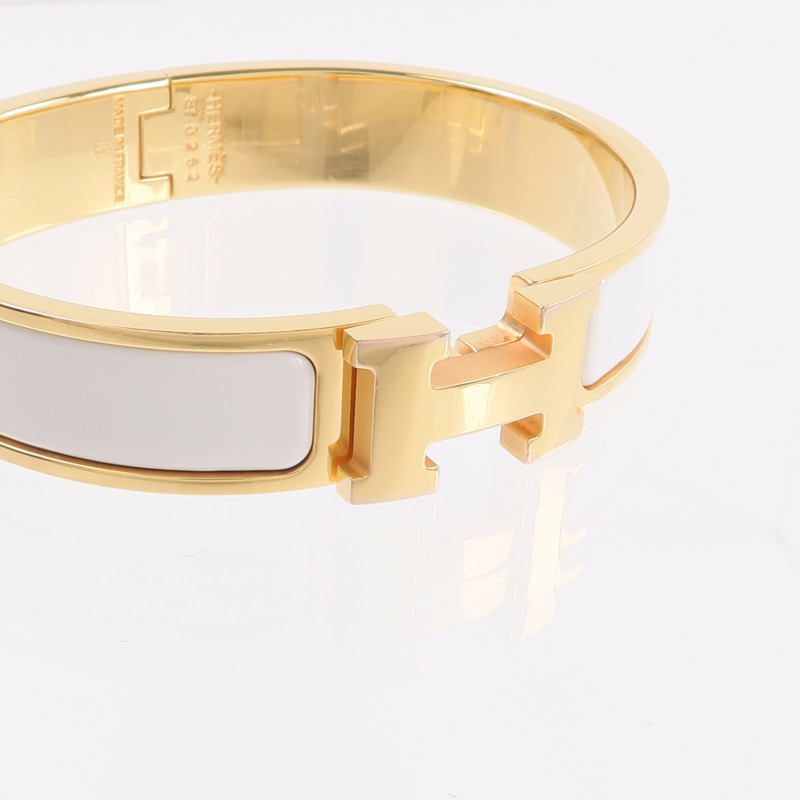 HERMES 金屬/琺瑯Clic-H手鐲Blanc-4
