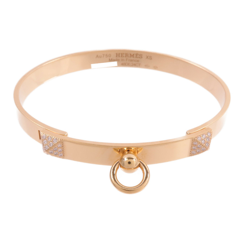HERMES 18K玫瑰金Collier De Chien Bracelet XS鑽石手鐲-0