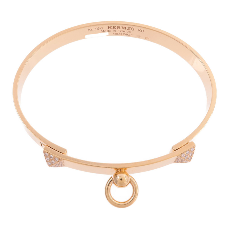 HERMES 18K玫瑰金Collier De Chien Bracelet XS鑽石手鐲-3