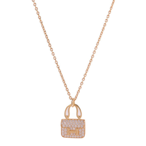 HERMES 18K玫瑰金Amulettes Constance鑽石項鍊