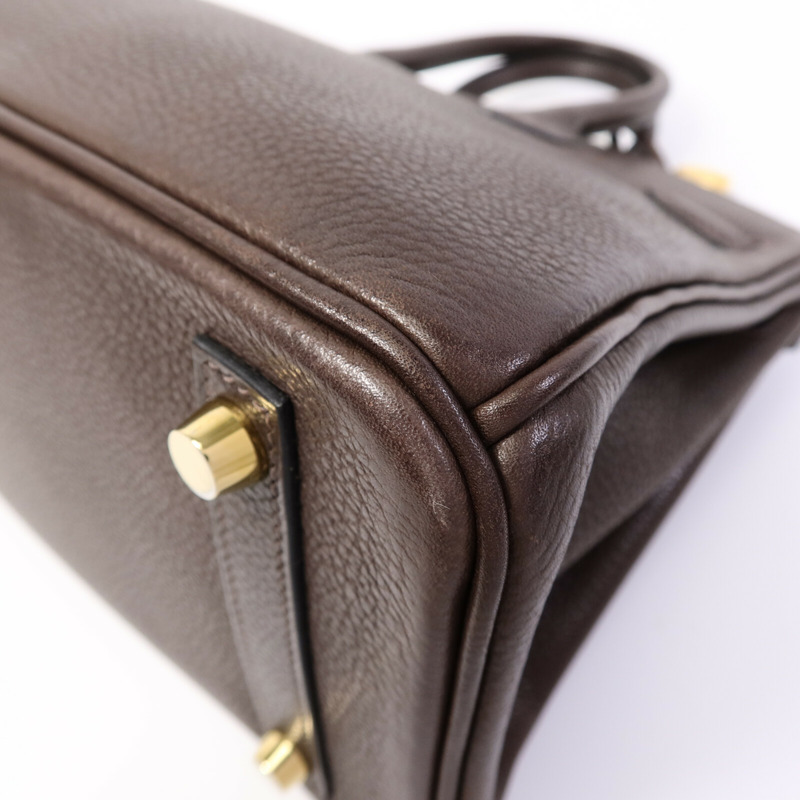 HERMES Barenia皮革Birkin 25手挽袋Ebene-12