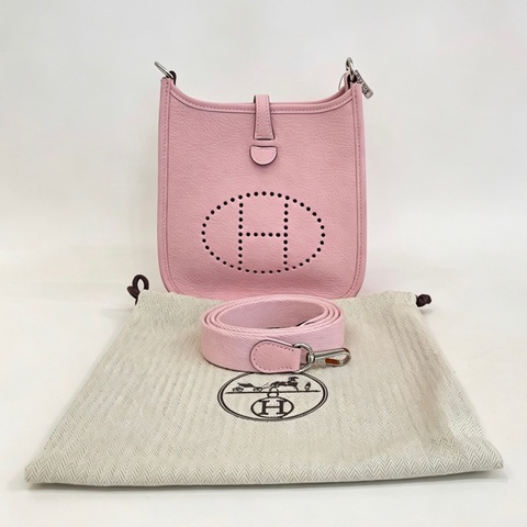 99新💖Hermes/愛馬仕evelyne 16mini伊芙琳單肩包斜挎包櫻花粉🌸銀扣W刻💝正品