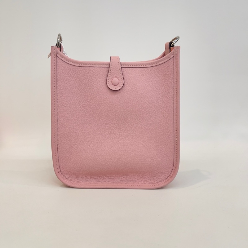 99新💖Hermes/愛馬仕evelyne 16mini伊芙琳單肩包斜挎包櫻花粉🌸銀扣W刻💝正品-1