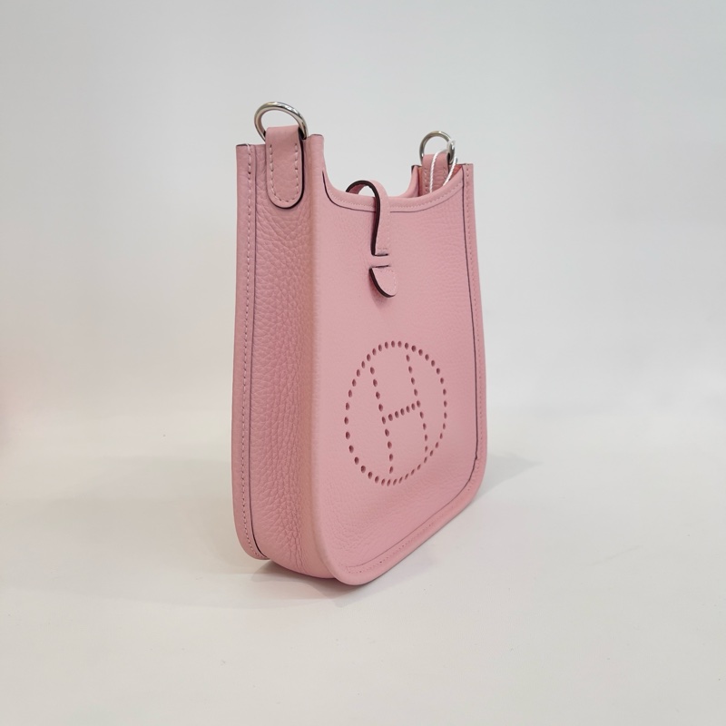 99新💖Hermes/愛馬仕evelyne 16mini伊芙琳單肩包斜挎包櫻花粉🌸銀扣W刻💝正品-2