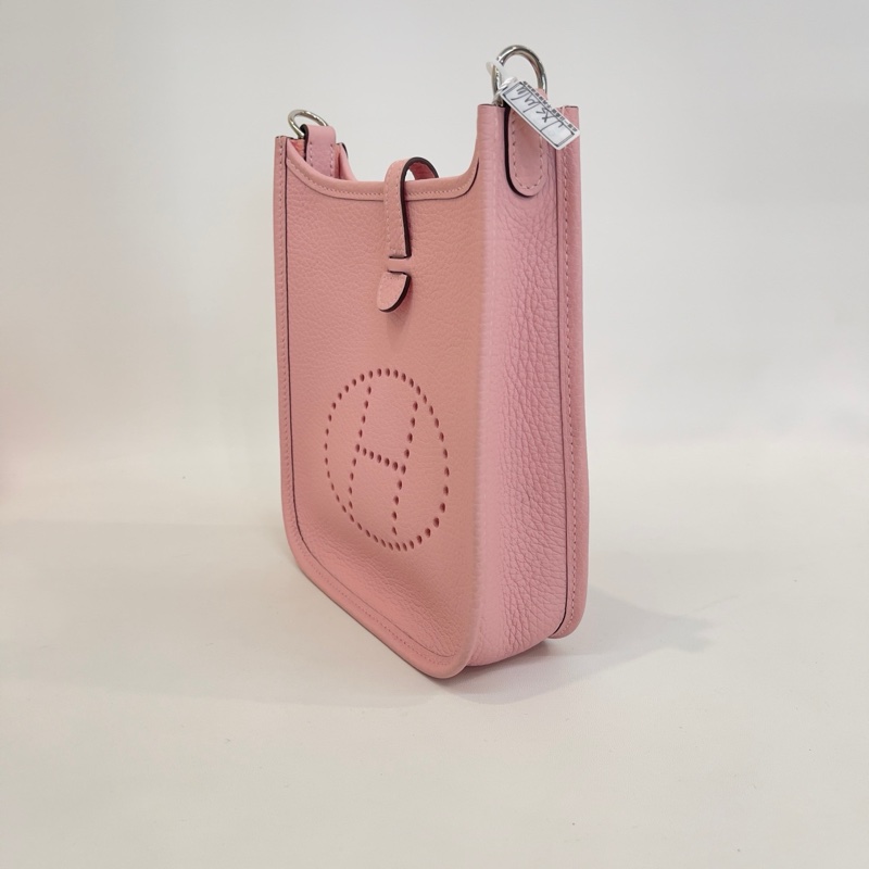 99新💖Hermes/愛馬仕evelyne 16mini伊芙琳單肩包斜挎包櫻花粉🌸銀扣W刻💝正品-3