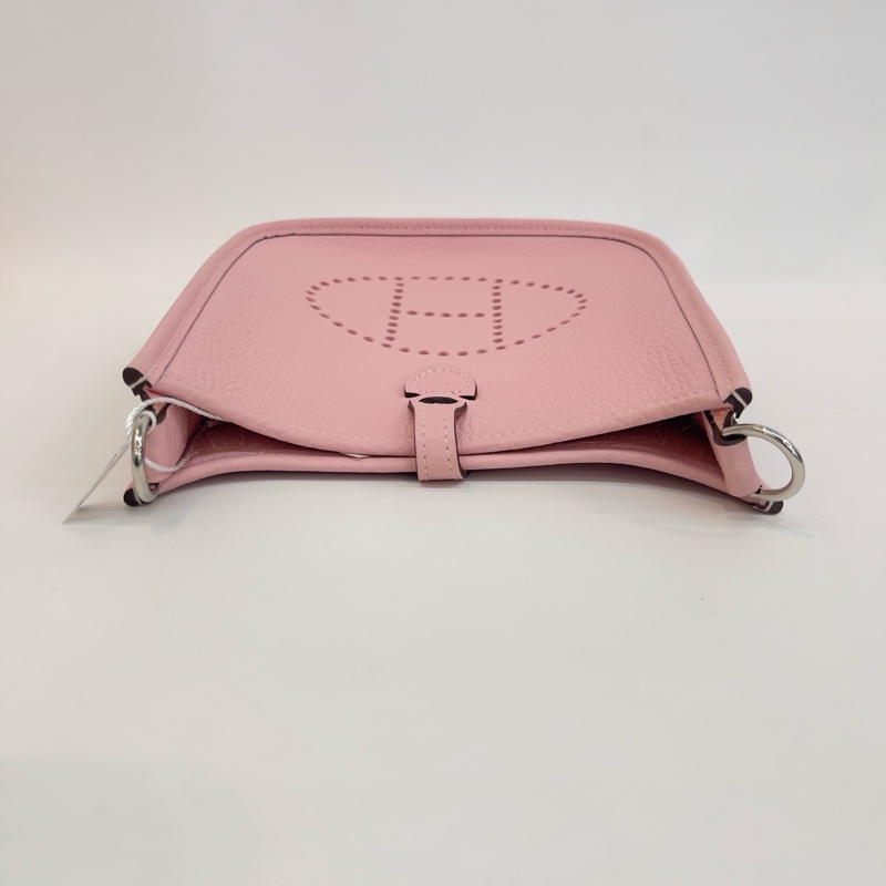 99新💖Hermes/愛馬仕evelyne 16mini伊芙琳單肩包斜挎包櫻花粉🌸銀扣W刻💝正品-5