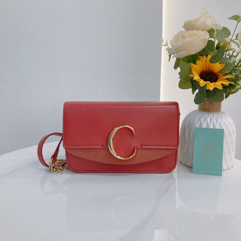 MS0734 Chloe 蔻依 鏈條錢包 斜背 牛皮 玫粉色 金扣 C Wallet On Chain Crossbody Bag Calfskin Pink x GHW-0