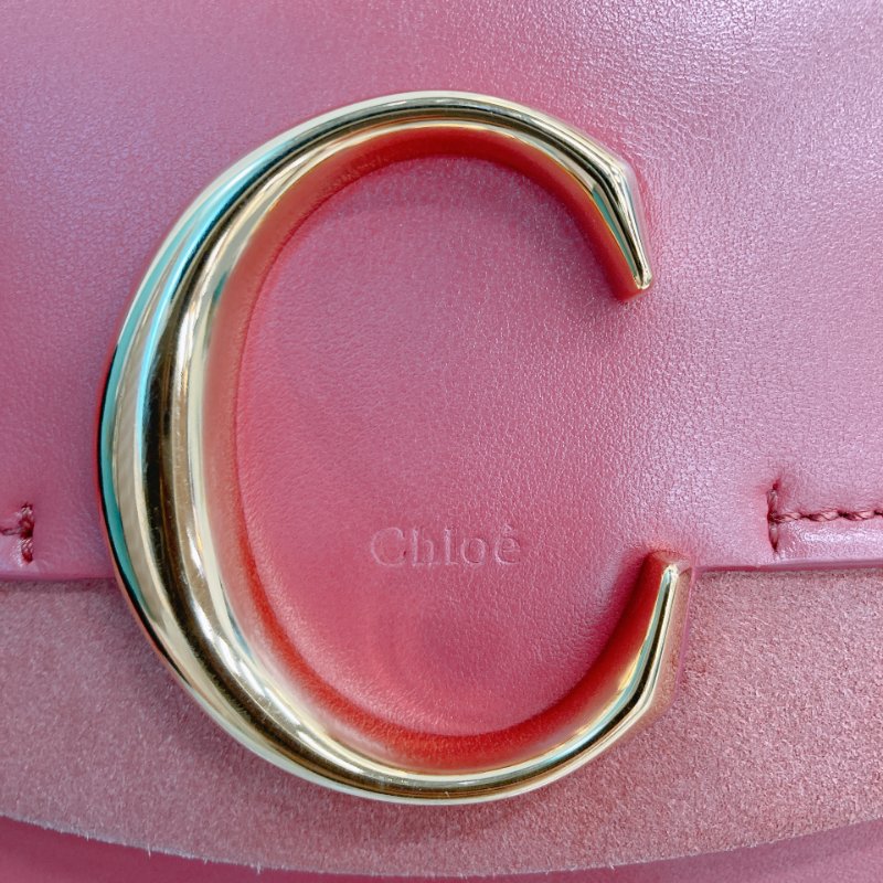 MS0734 Chloe 蔻依 鏈條錢包 斜背 牛皮 玫粉色 金扣 C Wallet On Chain Crossbody Bag Calfskin Pink x GHW-11