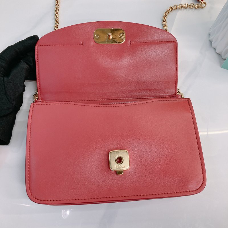 MS0734 Chloe 蔻依 鏈條錢包 斜背 牛皮 玫粉色 金扣 C Wallet On Chain Crossbody Bag Calfskin Pink x GHW-13