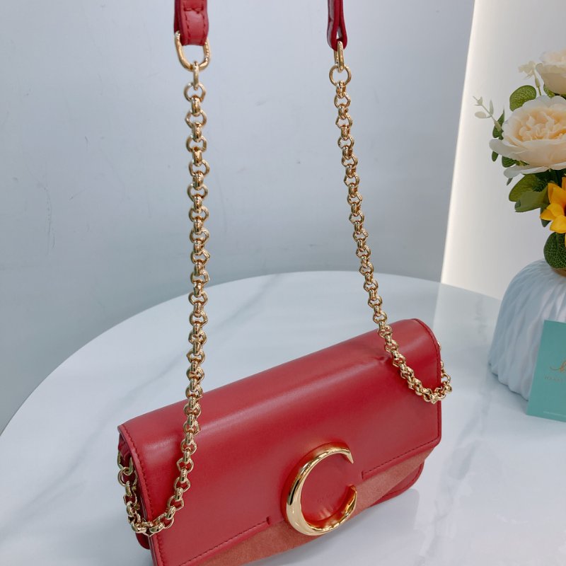 MS0734 Chloe 蔻依 鏈條錢包 斜背 牛皮 玫粉色 金扣 C Wallet On Chain Crossbody Bag Calfskin Pink x GHW-24