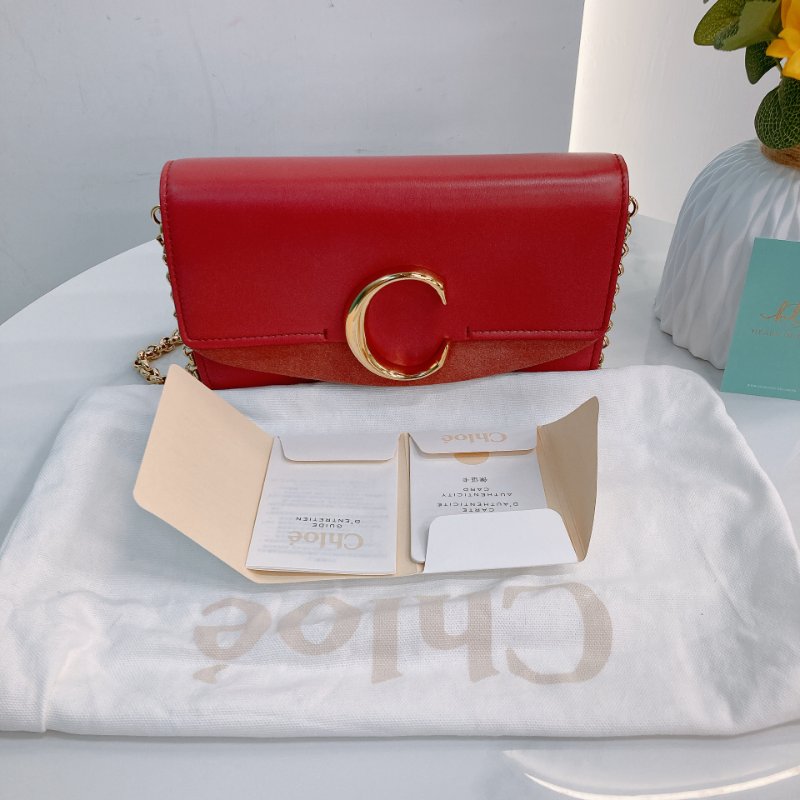MS0734 Chloe 蔻依 鏈條錢包 斜背 牛皮 玫粉色 金扣 C Wallet On Chain Crossbody Bag Calfskin Pink x GHW-27