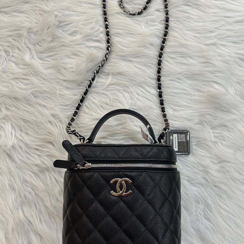 Chanel 荔枝牛皮 黑銀色 化妝箱 鏈條包-0