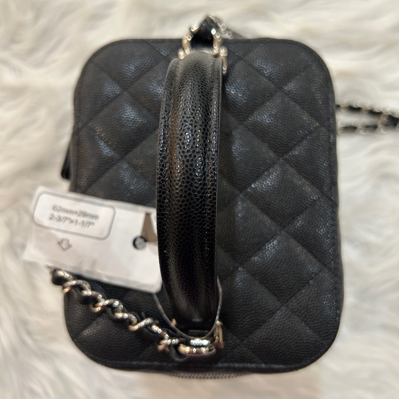 Chanel 荔枝牛皮 黑銀色 化妝箱 鏈條包-6