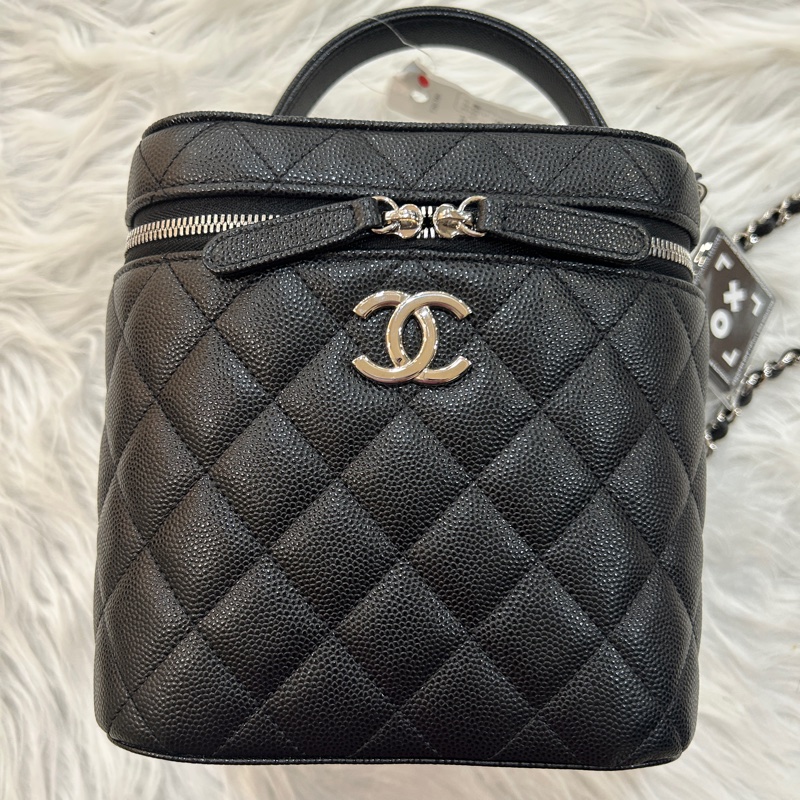 Chanel 荔枝牛皮 黑銀色 化妝箱 鏈條包-7