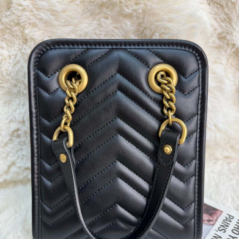 GUCCI 馬蒙 Marmont 托特包 黑色 波浪紋 牛皮 mini 16-2