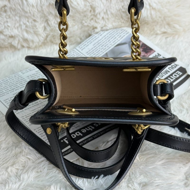 GUCCI 馬蒙 Marmont 托特包 黑色 波浪紋 牛皮 mini 16-6