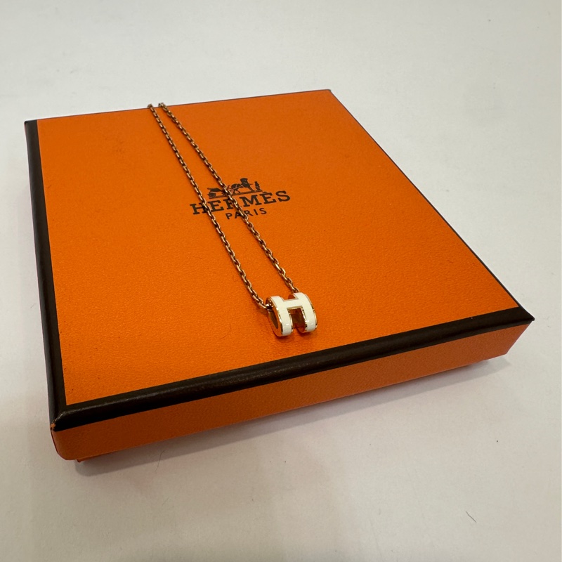 Hermes 白漆面黃K金mini pop H項鍊-0