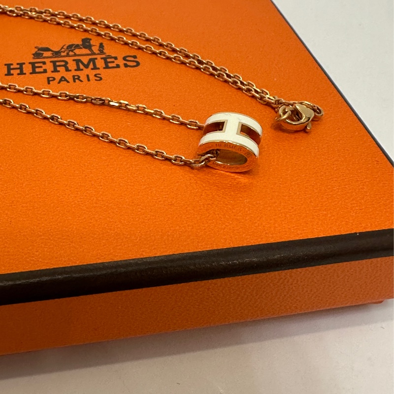 Hermes 白漆面黃K金mini pop H項鍊-1