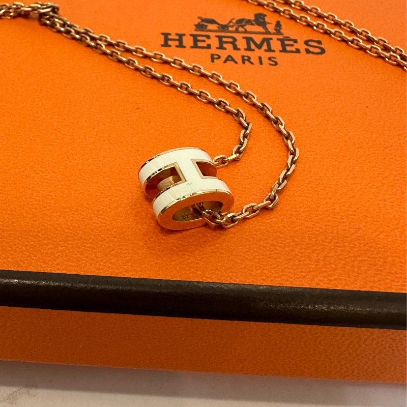 Hermes 白漆面黃K金mini pop H項鍊-2