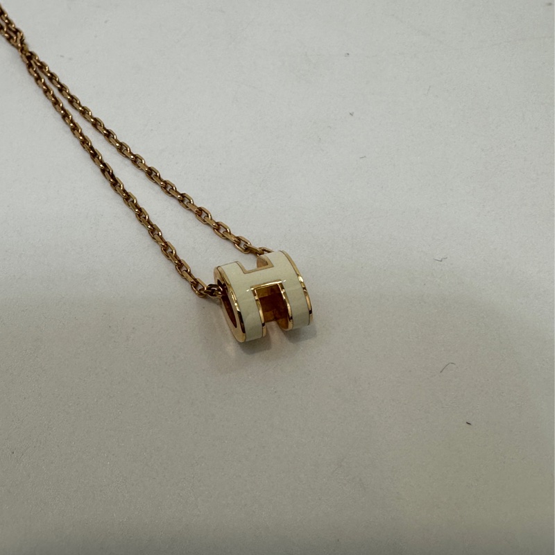 Hermes 白漆面黃K金mini pop H項鍊-3