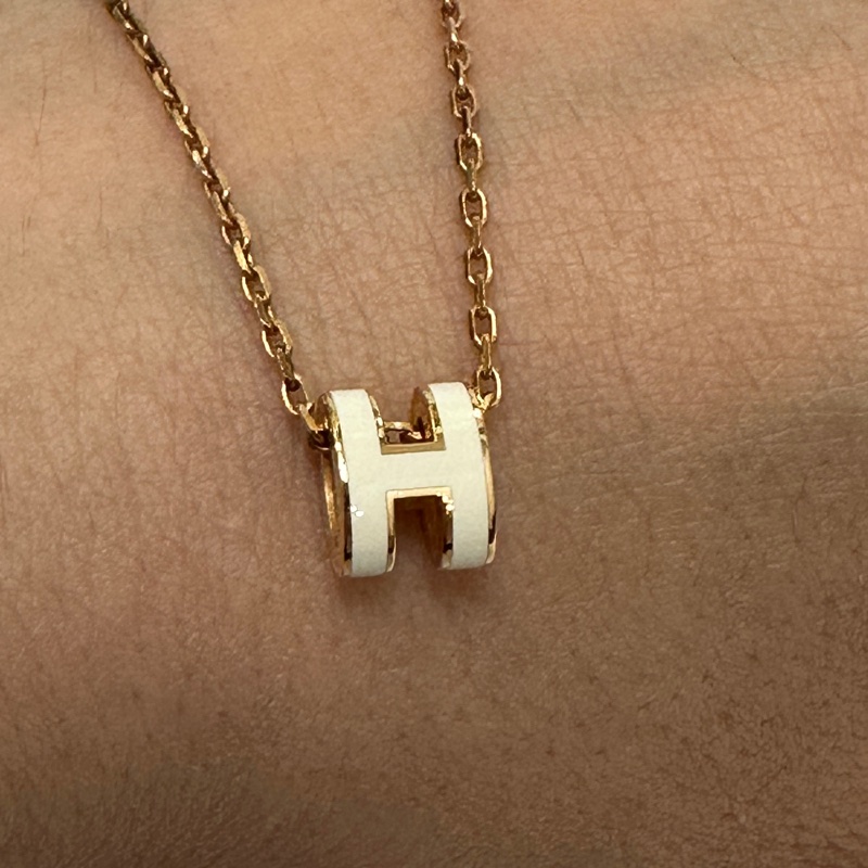 Hermes 白漆面黃K金mini pop H項鍊-4