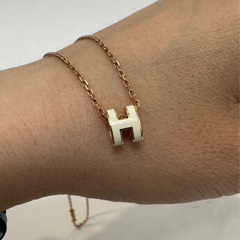 Hermes 白漆面黃K金mini pop H項鍊-5
