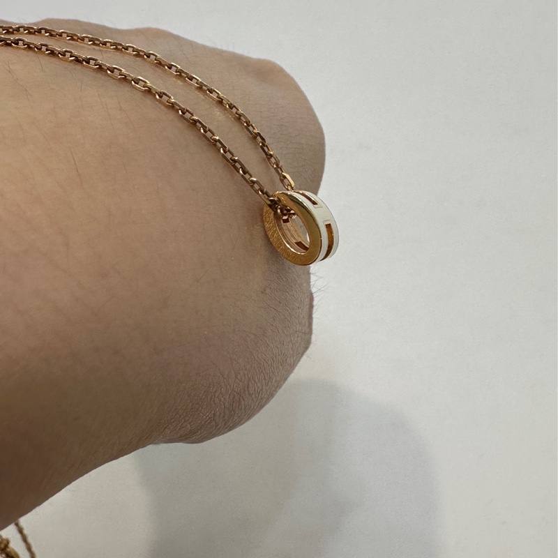 Hermes 白漆面黃K金mini pop H項鍊-6