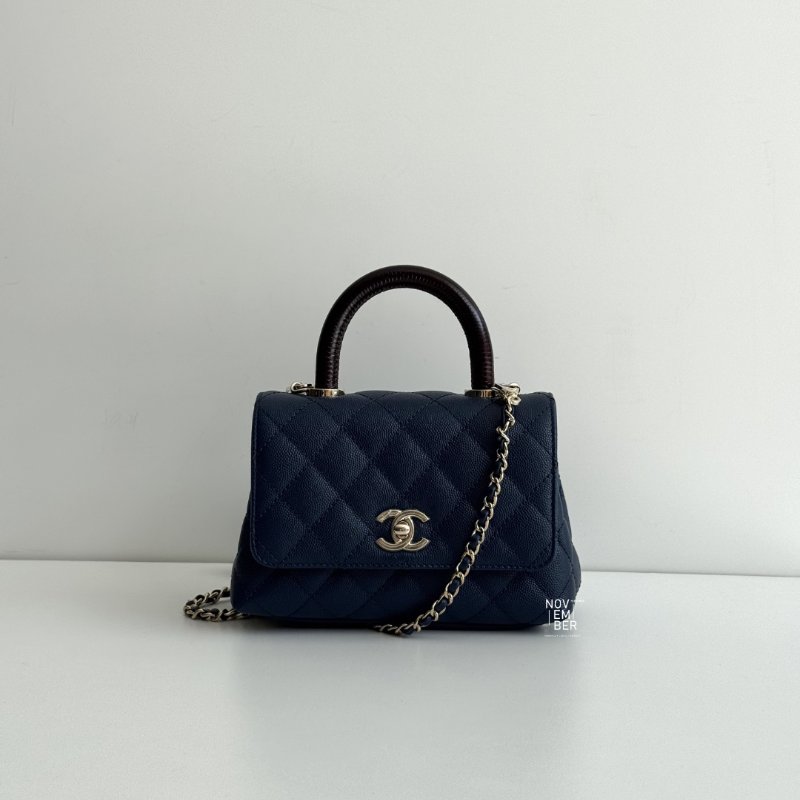 99新🆕 Chanel 香奈兒 Coco Handle mini 深藍色金釦-0