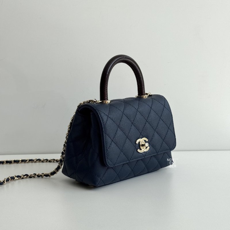 99新🆕 Chanel 香奈兒 Coco Handle mini 深藍色金釦-3