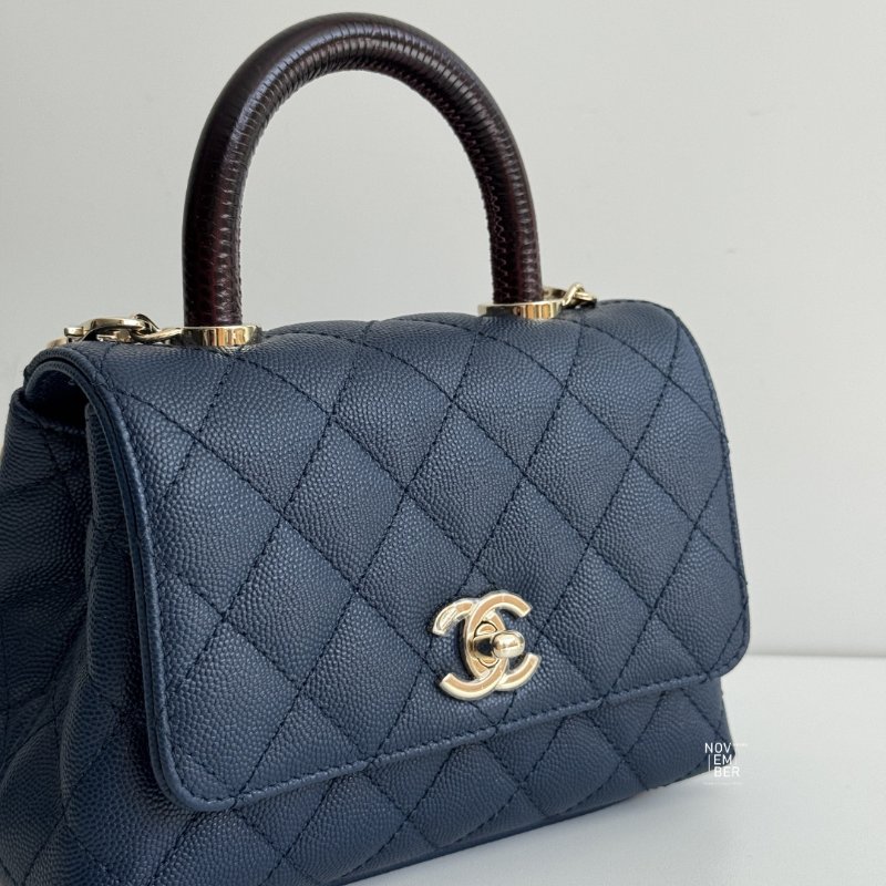 99新🆕 Chanel 香奈兒 Coco Handle mini 深藍色金釦-4