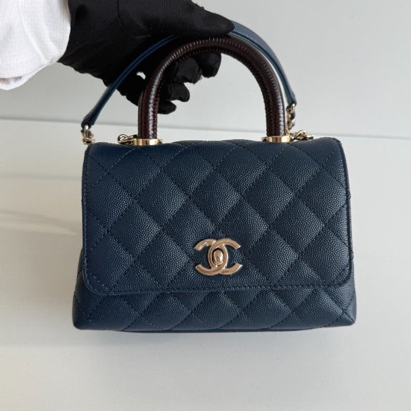 99新🆕 Chanel 香奈兒 Coco Handle mini 深藍色金釦-6