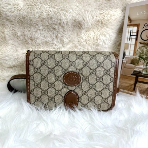 GUCCI Retro 棕色拼烏木色 老花 塗層帆布 mini