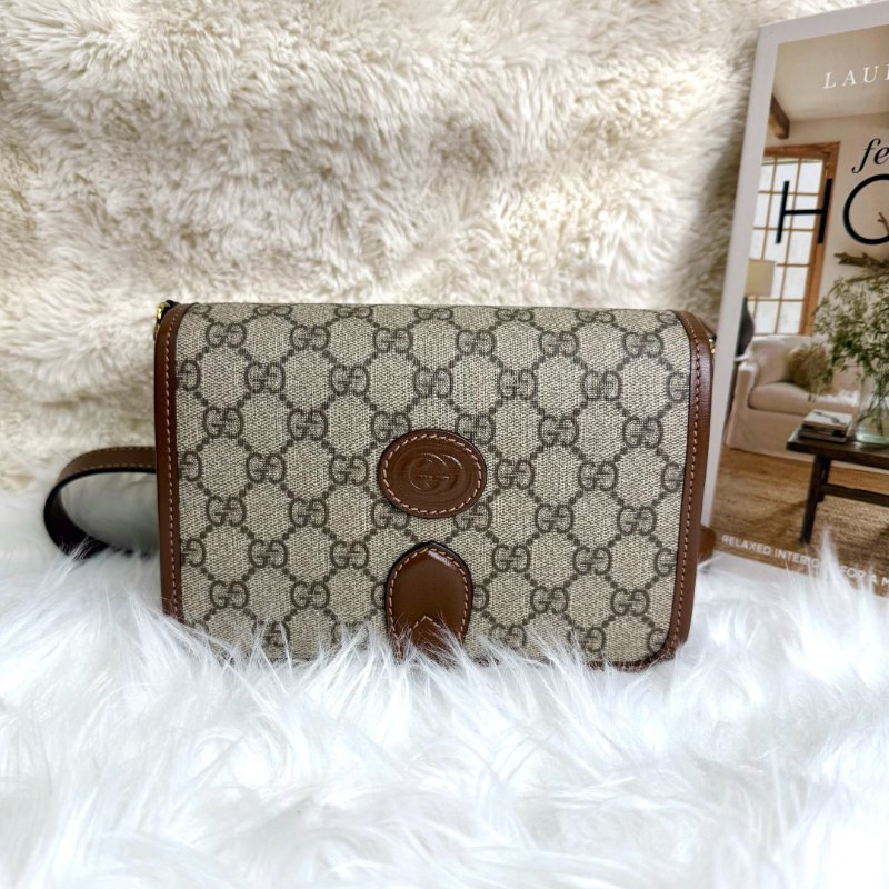 GUCCI Retro 棕色拼烏木色 老花 塗層帆布 mini-0