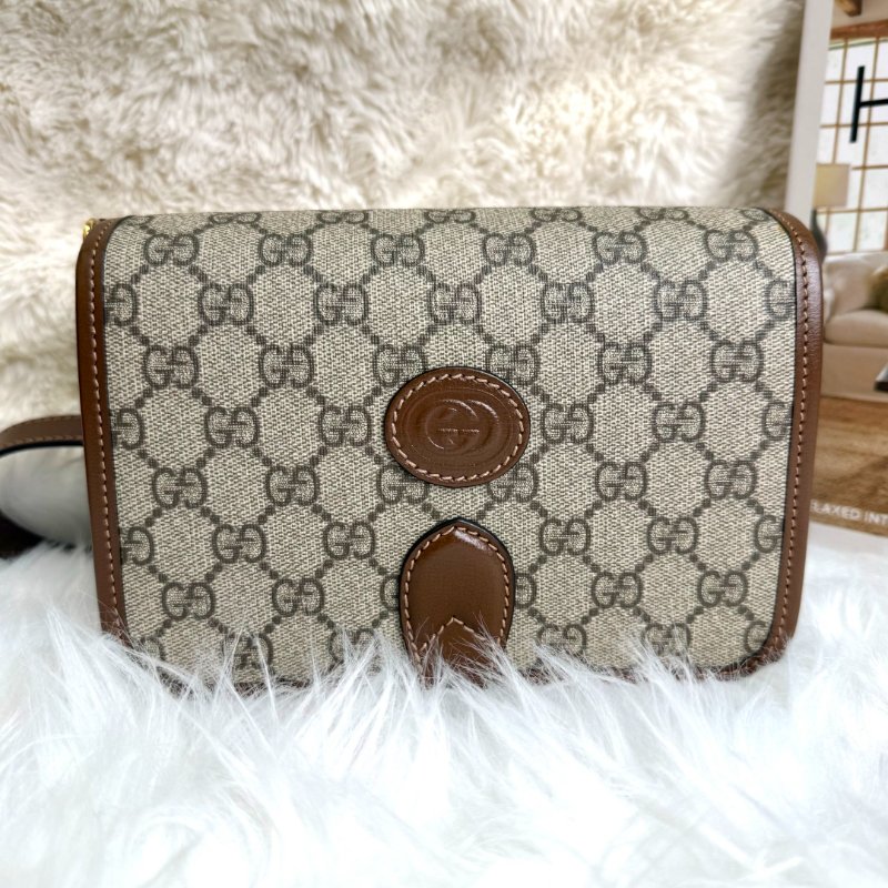 GUCCI Retro 棕色拼烏木色 老花 塗層帆布 mini-1