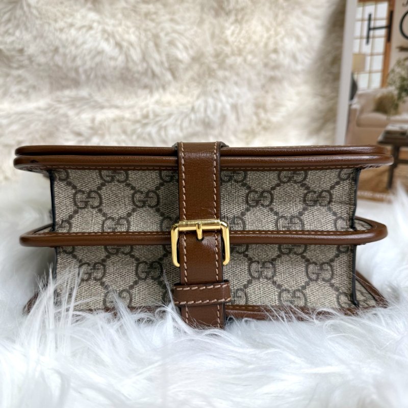 GUCCI Retro 棕色拼烏木色 老花 塗層帆布 mini-5