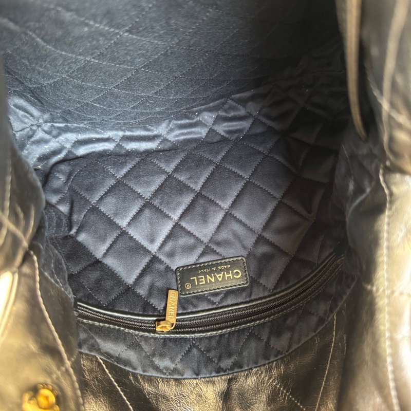 🆕98新 CHANEL香奈兒 22bag 小號 槍灰銀 油蠟牛皮 垃圾袋單肩包斜挎包 22年芯片 金扣 底長30cm✅正品-8