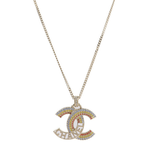 CHANEL 金屬Crystal Cut-Out CC Logo Necklace項鍊
