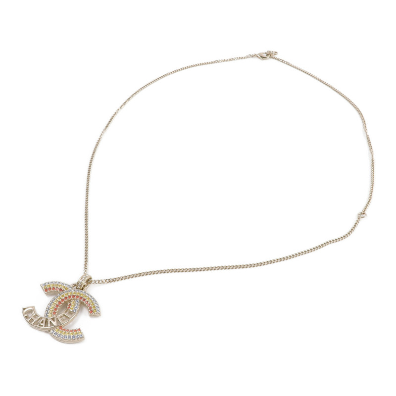 CHANEL 金屬Crystal Cut-Out CC Logo Necklace項鍊-3