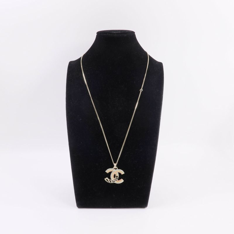 CHANEL 金屬Crystal Cut-Out CC Logo Necklace項鍊-9
