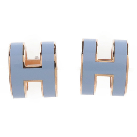 HERMES 金屬Mini Pop H Earrings耳環Bleu Polaire