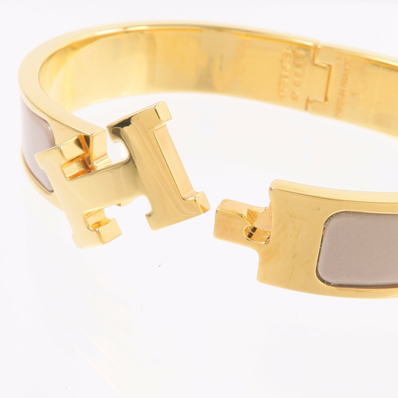 HERMES 金屬/琺瑯Clic-H手鐲Marron Glace-5