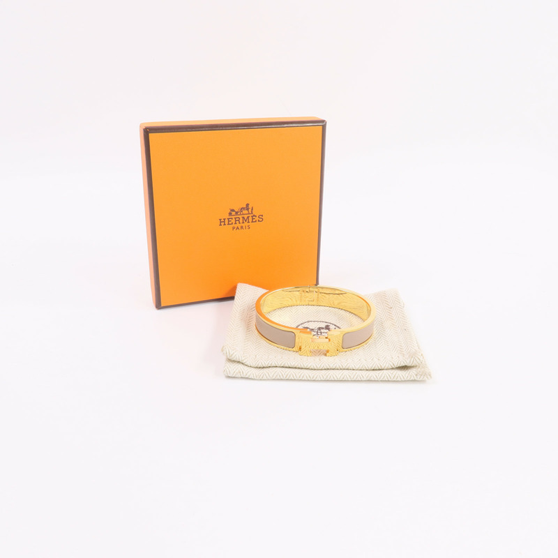 HERMES 金屬/琺瑯Clic-H手鐲Marron Glace-8