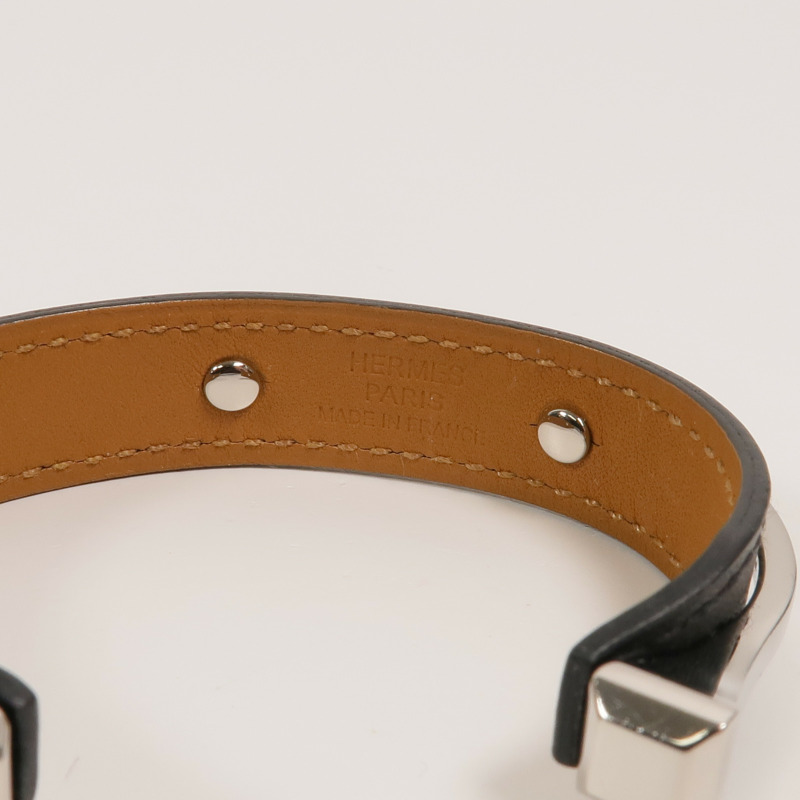 HERMES 金屬/Box皮革Open Cuff Bracelet手鐲Noir-3