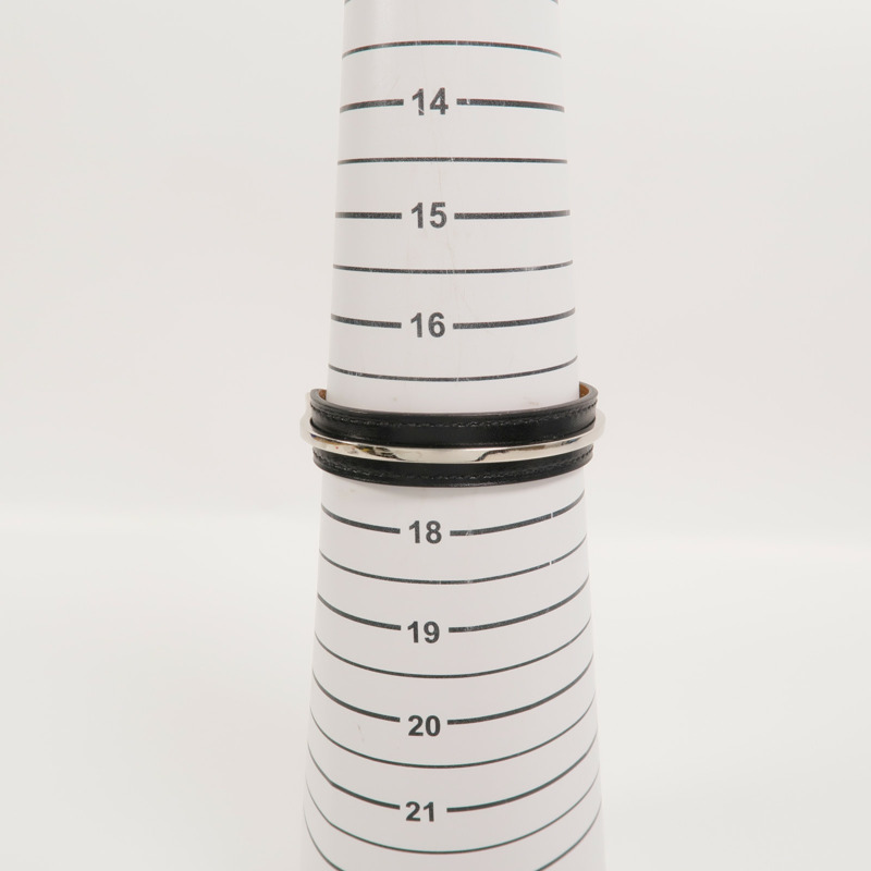 HERMES 金屬/Box皮革Open Cuff Bracelet手鐲Noir-8