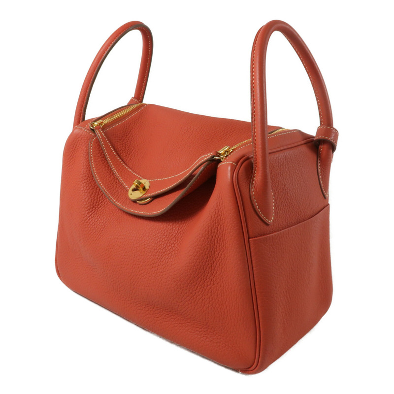 HERMES Clemence皮革Lindy 30肩背袋Rouge Tomate-1