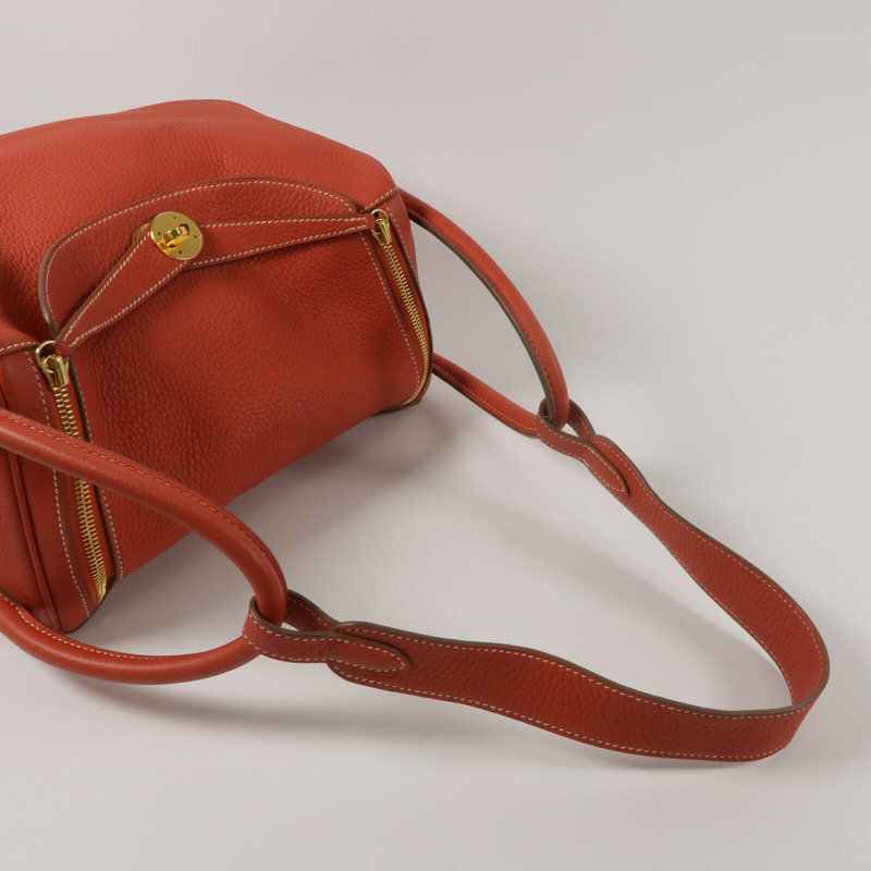 HERMES Clemence皮革Lindy 30肩背袋Rouge Tomate-8