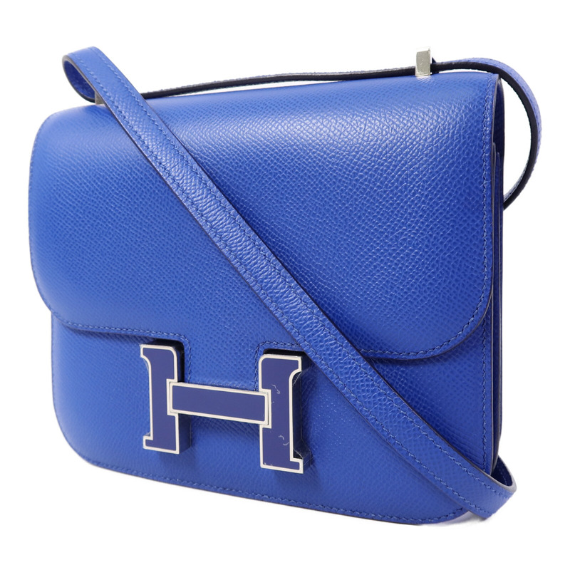 HERMES Epsom皮革Constance Mini肩背袋Bleu France-2