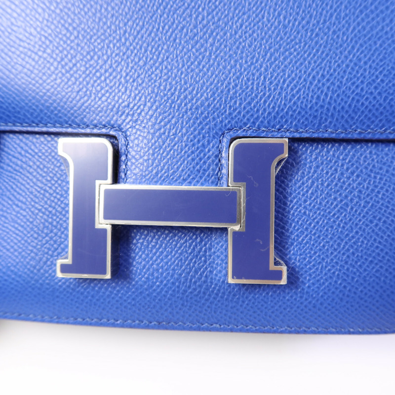 HERMES Epsom皮革Constance Mini肩背袋Bleu France-6
